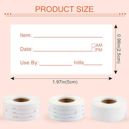3 Rolls Food Labels, 1” x 2” Labels for Food Containers, Self-Adhesive Removable Freezer Labels for Dining Rooms, Kitchen Storage, Schools, Offices, Storage Rooms (Total of 1,000 Pieces)