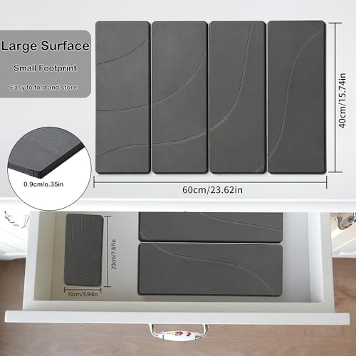 2PCS Stone Dish Drying Mat for Kitchen Counter,Collapsable Stone Dish Drying Mat with Diatomaceous Earth for Quick Drying-Ultra Absorbent-Eco-Friendly,Foldable -23.6"×15.7" Dark Gray Wave Grooves - color: DKHX-Dark Grey