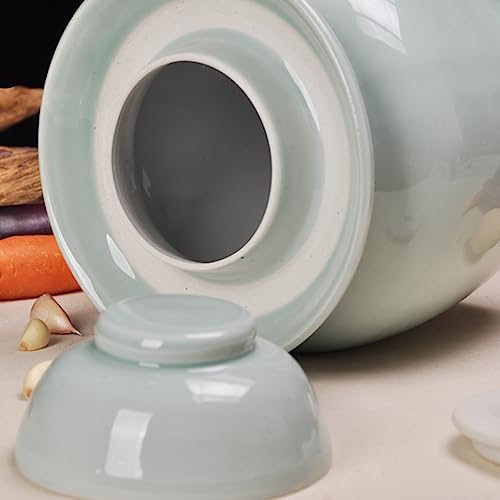 Fermentation Jar Kit Traditional Chinese Porcelain Pickle Jar,Ceramics Fermenting Crock Kit with Water Seal Airlock Lid, Pickle Jar for Pickles Kimchi, Sauerkraut green-4kg