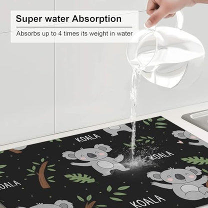 Cute Koala and Leaf Dish Drying Mat for Kitchen Counter Microfiber Absorbent Reusable Washable 18x24in - color: Cute Koala And Leaf