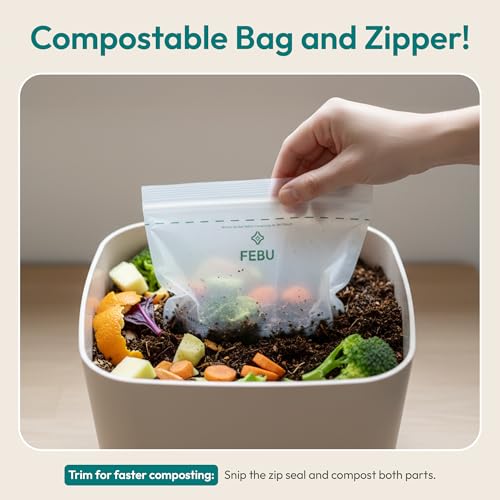 FEBU Compostable Food Storage Bags Variety Pack, 260 Count | Compostable & Biodegradable | PFAS & BPA Free | Drawer Organizer Box | 90 Snack, 90 Sandwich, 50 Quart, 30 Gallon - size: Variety Pack