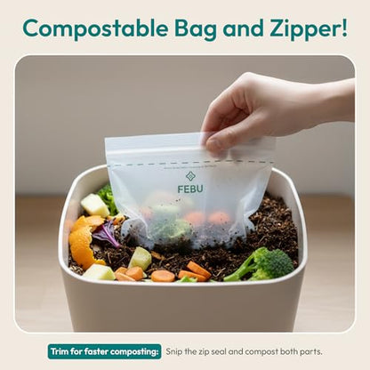 FEBU Compostable Food Storage Bags Variety Pack, 260 Count | Compostable & Biodegradable | PFAS & BPA Free | Drawer Organizer Box | 90 Snack, 90 Sandwich, 50 Quart, 30 Gallon - size: Variety Pack