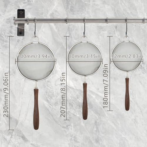 3 Set Mesh Strainer for Kitchen, Colander Skimmer 304 Stainless Steel with Wooden Handle, Sieve Sifters for Food, Tea, Rice, Oil, Noodles, Fruits, Vegetable