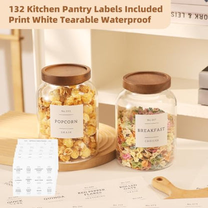 2 Pack Glass Food Storage Containers with Airtight Acacia Wood Lids and 132 Kitchen Pantey Labels Preprint - 43 LF OZ Borosilicate Glass Canister Sets for Food,Coffee,Cookie,Tea,Candy,Sugar - size: 45oz-2 Pack