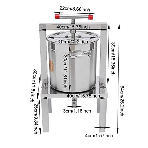 Manual Honey Press Extractor DIY Honey Extractor Beekeeping Stainless Steel Household Manual Honey Press, Manual Press for Wine Honey and Juice Making, Capacity 13.25L (Silver) (Silver)