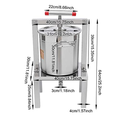 Manual Honey Press Extractor DIY Honey Extractor Beekeeping Stainless Steel Household Manual Honey Press, Manual Press for Wine Honey and Juice Making, Capacity 13.25L (Silver) (Silver)