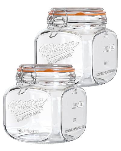 Half Gallon Mason Jar with Airtight Lid - Leakproof 64 Oz Wide Mouth Mason Jar for Sourdough Starter, Pickling, Flour Sugar Cookie Candy Storage, Pantry Organization and Kitchen Storage, 2 Pack