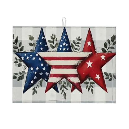 American Flag Stars Microfiber Dish Drying Mat 18x24 Inch - Absorbent Non-Slip & Quick Dry Kitchen Counter Dish Drainer Pad, Rustic Farmhouse Style - color: American Flag Stars1