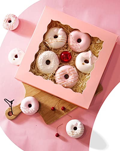 qiqee Auto-pop Up Pink Pie Boxes with Window 10x10x2.5 inch 20Packs Cookie Donut Bakery Box - color: Pink, size: 10"x10"x2.5"/20 Pcs