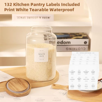 2 Pack Large Glass Flour and Sugar Storage Containers with Airtight Acacia Lids and 132 Kitchen Pantey Labels Preprint - 95 LF OZ Borosilicate Glass Canister Sets for Food,Spaghetti,Cookie,Rice - size: 95oz-2 Pack