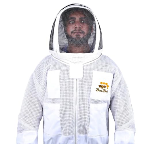 3 Layer Mesh Ventilated Beekeeping Jacket with Hoodie Style Veil (M) - size: M