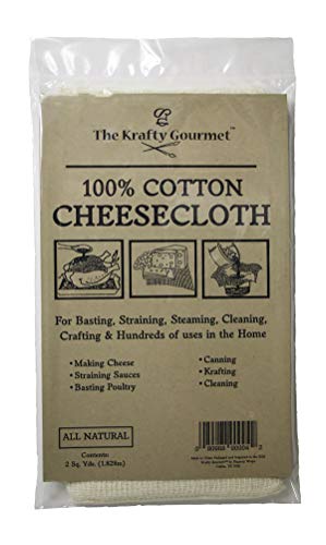 Krafty Gourmet 100% Cotton Cheesecloth For Straining, Basting Turkey, Canning, Cheese-making, Crafting, No Dyes or Bleach, Natural Standard, 2yd, (36” x 72”)