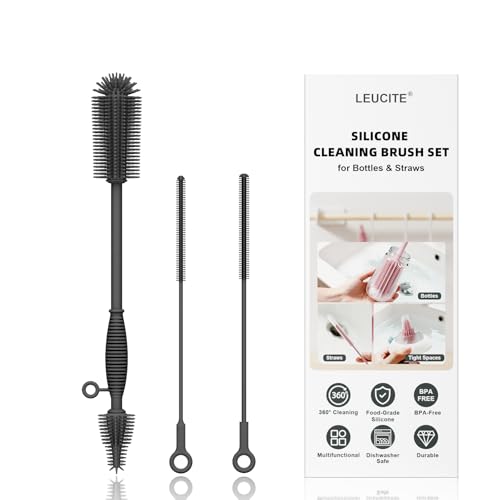 Silicone Cleaning Brush Kit,Water Bottle and Straw Cleaner Brush Set for Tumbler,Baby Bottle,Breast Pump Part,Nipple,Sippy Cup,Glass,Dishwasher Safe,BPA Free,3 Pcs - color: Deep Gray