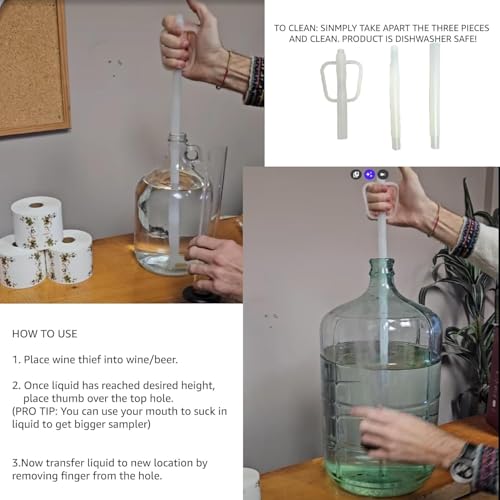 Fermtech Hydrometer Kit with Glass Test Jar & 12-19” Wine Thief Sampler – Triple Scale Glass Hydrometer, Brush, Instructions, & Microfiber Cloth for ABV & Brix Testing - Sampling Tool for Wine & Beer