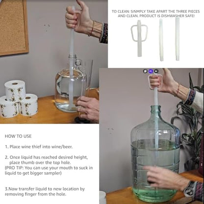 Fermtech Hydrometer Kit with Glass Test Jar & 12-19” Wine Thief Sampler – Triple Scale Glass Hydrometer, Brush, Instructions, & Microfiber Cloth for ABV & Brix Testing - Sampling Tool for Wine & Beer