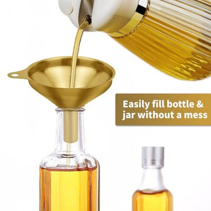 Stainless Steel Funnel, 3 Pack Gold Metal Kitchen Funnel Set, Food Grade Kitchen Gadgets Accessories, Mini Funnels for Filling Bottles, Liquid Transfer, Cooking, Car Oil, Lab Use
