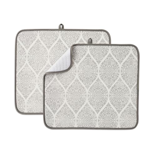 FRESHMINT Printed Dish Drying Mats for Kitchen Counter 2 Pack Absorbent Reversible Drying Mats Microfiber Kitchen Countertop Protector Dishes Drying Pad Extra Large 18"x16" Dish Mat - color: Modern Medallion, size: 16''X18''