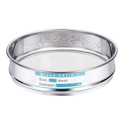 PATIKIL 10 Mesh(2mm) Lab Sieve, 7.9"(20cm) Diameter Sifting Screen 304 Stainless Steel Wire Cloth Fine Mesh Sieve for Industrial Laboratory Home Soil Sifter Dry Sift Screens Hash - size: 10 Mesh(2mm)/7.9"