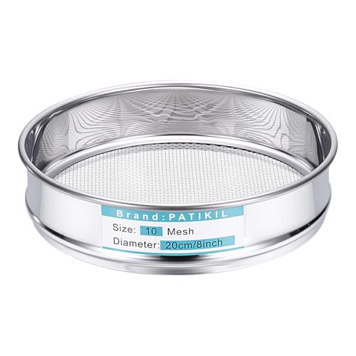 PATIKIL 10 Mesh(2mm) Lab Sieve, 7.9"(20cm) Diameter Sifting Screen 304 Stainless Steel Wire Cloth Fine Mesh Sieve for Industrial Laboratory Home Soil Sifter Dry Sift Screens Hash - size: 10 Mesh(2mm)/7.9"