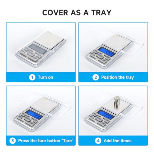 Compact Digital Pocket Scale, Stainless Steel Panel 500g 0.01 Gram Accuracy Portable Kitchen Digital Scale with LCD Display for Food Jewelry Weighing Cooking Baking Coffee Handmade