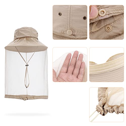 Mosquito Head Net Hat with Hidden Net Mesh for Outdoor Lover Hiking Fishing Beekeeping Gardening Men or Women (Khaki) - color: Khaki