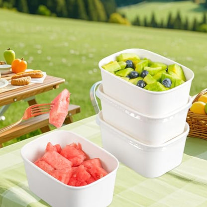 50 Pack Disposable Salad Bowls with Lids, 25 OZ White Kraft Paper Food Containers, Oil-Proof Rectangular Soup Bowls for Meal Prep Snack Takeout, Microwave Freezer Safe