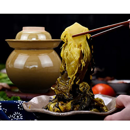 ZHOUXIAO Traditional Chinese Ceramic Fermentation Crock Jar Pickling Jar with Water Seal Airlock Lid,Large Thickened Ceramic Pickle Jar Kimchi Pot Storage Containers 4KG