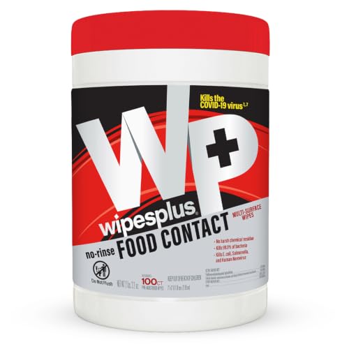 WIPESPLUS Cleaning Wipes All Purpose Food Contact - No Rinse, No Residue, Quick Dry Formula, Disinfecting Wipes For Restaurants, Foodservice, Schools - Canister, 100 Count - size: 100 Count (Pack of 1)