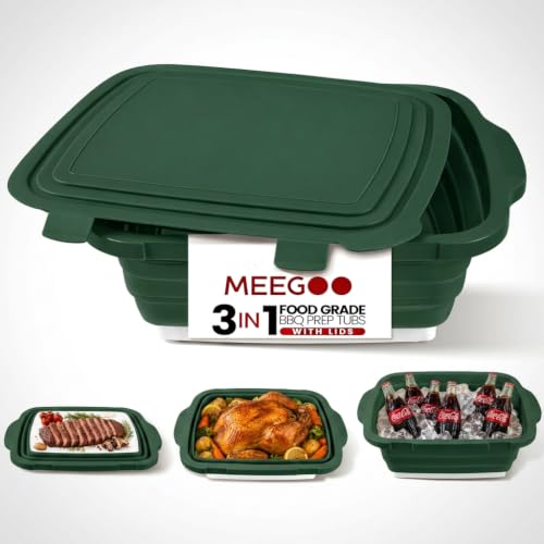 BBQ Prep Tub 3-IN-1 Large 16L Collapsible Cutting Board with Locking Lid for Meal Prep Marinating Food, Camping Sink with Colander, Dish Basin, Storage Blanket for Camping Picnic BBQ, Green - color: Green 16L