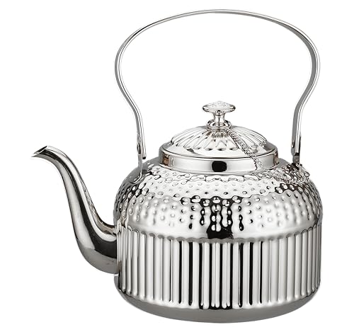 SANQIAHOME Antique 1.4L (45 Oz) Stainless Steel Teapot with Infuser Silver - color: Silver, size: 1.4 Liters