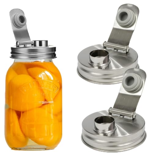 Mason Jar Pour Spout Lid Stainless Steel,Pour Spout Flip Cap Lids for Mason Jars,No Rust Leaking Proof for Home Brewing Fruit Fermenting Drinks Airtight(2PCS) (Regular Mouth) - size: Regular Mouth
