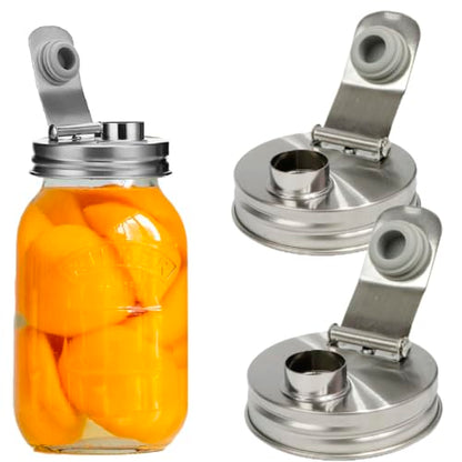 Mason Jar Pour Spout Lid Stainless Steel,Pour Spout Flip Cap Lids for Mason Jars,No Rust Leaking Proof for Home Brewing Fruit Fermenting Drinks Airtight(2PCS) (Regular Mouth) - size: Regular Mouth