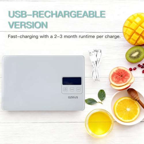 AZEUS Food Scale with USB Rechargeable, Digital Kitchen Scale with 6 Units, High Precision to 0.04 oz /11lbs Capacity, Weight Range from 3g-5000g - color: White