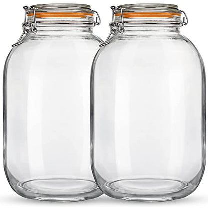 Qianfenie Glass Jars with Airtight Lids, 2 Pack Large Mason Jars with Replacement Silicone Seal, 1 Gallon Heavy-duty Food Storage Container for Fermentation, Pickling Eggs, Canning, Sun Tea, Snack