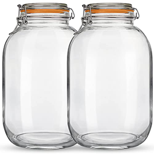 Qianfenie Glass Jars with Airtight Lids, 2 Pack Large Mason Jars with Replacement Silicone Seal, 1 Gallon Heavy-duty Food Storage Container for Fermentation, Pickling Eggs, Canning, Sun Tea, Snack