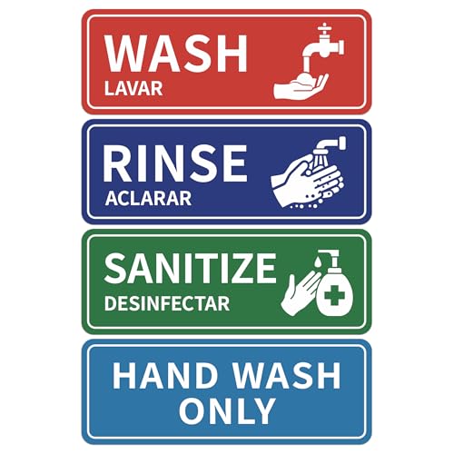 4PCS Wash Rinse Sanitize Sink Labels Stickers, Waterproof Hand Wash Only Sign, Supplies for 3 Compartment Sink,Wash Station, Kitchens, Restaurant, Food Trucks, Office - color: Wash Rinse Sanitize Sink Lables 375