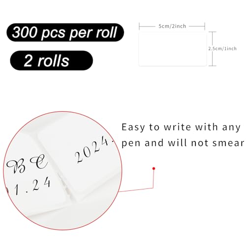 Removable Freezer Labels, Date Label 1x2 Inch Food Storage Stickers, Waterproof Oil Resistant Easy Clean Leaves no Residue 300 Total Per Roll,2 Rolls - color: White, size: 1×2 inch-2 rolls