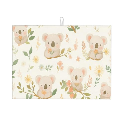 Cute Cartoon Koala on Blossom Branch Dish Drying Mat for Kitchen Counter Microfiber Absorbent Reusable Washable 18x24in - color: Cute Cartoon Koala On Blossom Branch