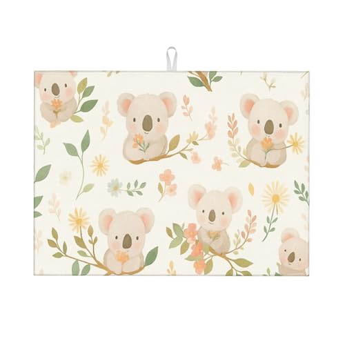 Cute Cartoon Koala on Blossom Branch Dish Drying Mat for Kitchen Counter Microfiber Absorbent Reusable Washable 18x24in - color: Cute Cartoon Koala On Blossom Branch