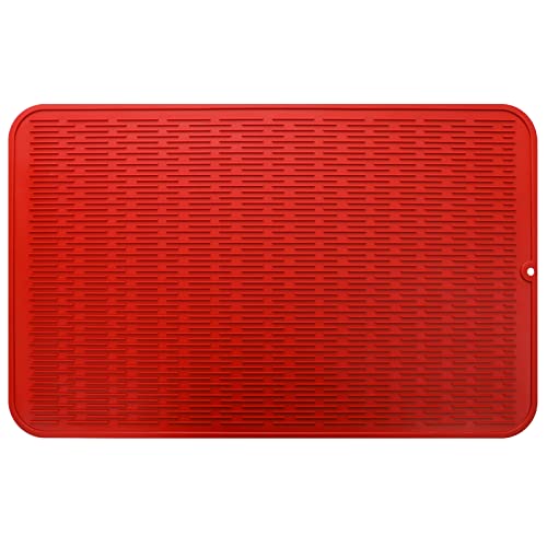 MicoYang Silicone Dish Drying Mat for Multiple Usage,Easy clean,Eco-friendly,Heat-resistant Silicone Mat for Kitchen Counter or Sink,Refrigerator or Drawer Liner Red 3XL 28 inches x 18 inches - color: Red, size: 28"L x 18"W
