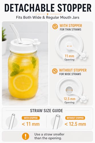 Silicone Mason Jar Lids with Straw Hole for Regular & Wide Mouth Jars | Regular and Wide Mouth Compatible, With Straw Hole, With Stopper,BPA Free,Dishwasher Safe - color: 8pcs white