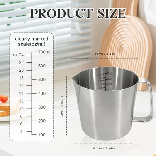 Stainless Steel Measuring Cups, 700ml 24oz Metal Measuring Cup with Handle, Dual Scale Marking (ML & OZ), Large Mouth Easy Pour, Dishwasher & Freezer Safe for Baking, Cooking, Liquid Measurement - size: 700ml (24oz)