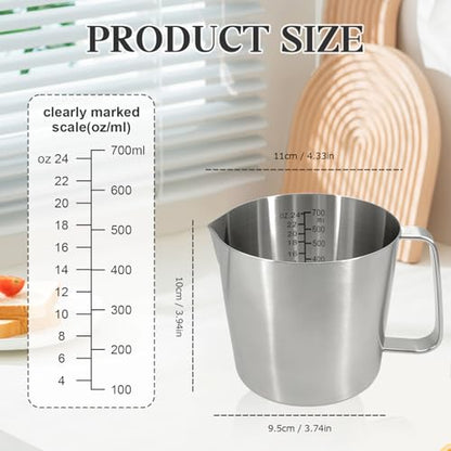 Stainless Steel Measuring Cups, 700ml 24oz Metal Measuring Cup with Handle, Dual Scale Marking (ML & OZ), Large Mouth Easy Pour, Dishwasher & Freezer Safe for Baking, Cooking, Liquid Measurement - size: 700ml (24oz)
