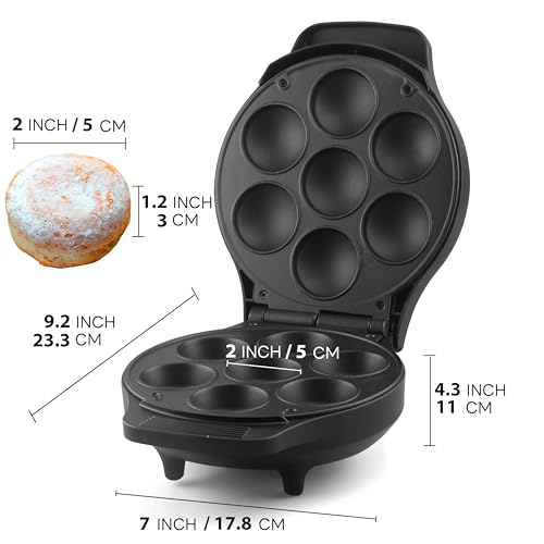 FineMade Mini Stuffed Pancakes Maker, Electric Ebleskiver Poffertjes Maker Pan, Danish Pancakes Maker, Cake Pop Maker, Bake 7x 2'' Ebelskivers without any Flipping operation - style: Mini Stuffed Pancake Maker