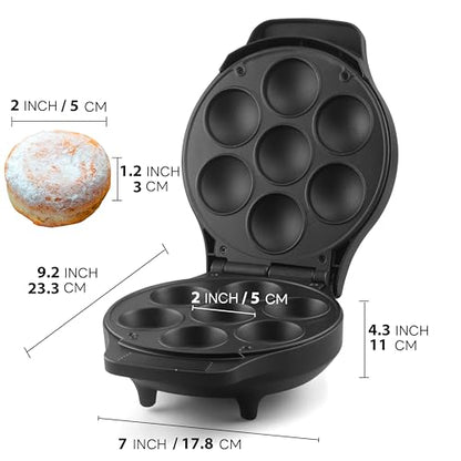 FineMade Mini Stuffed Pancakes Maker, Electric Ebleskiver Poffertjes Maker Pan, Danish Pancakes Maker, Cake Pop Maker, Bake 7x 2'' Ebelskivers without any Flipping operation - style: Mini Stuffed Pancake Maker