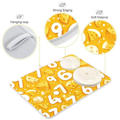 Dish Drying Mat for Kitchen Counter Cheeses Christmas 67 Absorbent Drying Dish Mat 16×18 inch Dish Rack Pad Coffee Mat for Sink Dishes Under Rack - size: 16x18in