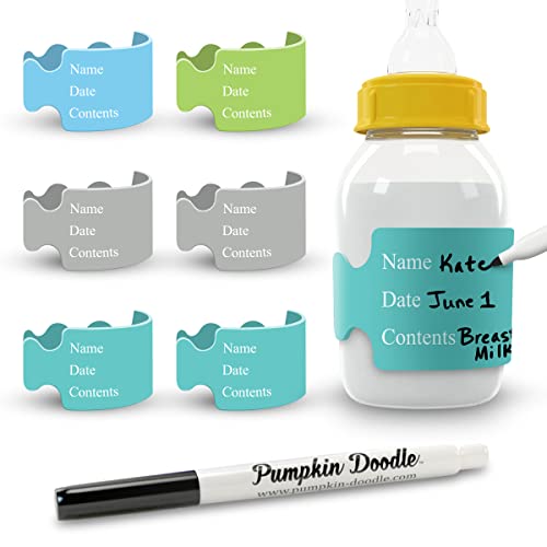 Pumpkin Doodle The Original Write and Reuse Baby Bottle Labels for Daycare - color: Cool Multi, size: Standard