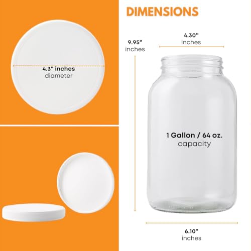 FastRack 1 Gallon Glass Jar with Plastic Screw-On Lid | Wide Mouth 1 Gallon Jar for Fermentation, Pickling & Food Storage | Large Glass Canister for Kombucha, Dry Goods & More - size: 1 Pack