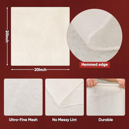 Cheese Cloths for Straining, 16PCS 20 * 20Inch Grade 100 Chees Cloth with Hemmed Edge,100% Cotton Unbleached,Reusable Muslin Cheesecloth for Straining, Making Yogurt, Juicing