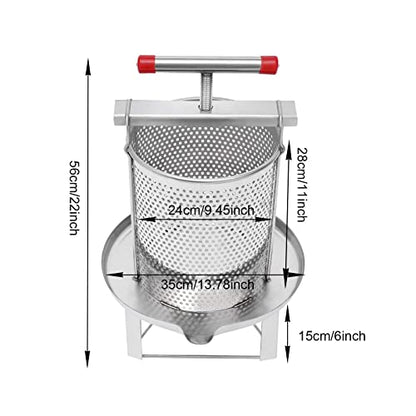 LYNICESHOP 12.6L Manual Honey Press Extractor, Large DIY Fruit Honey Presser Stainless-Steel Beeswax Extractor Beekeeping Machine Juice Press Beekeeping Machine for Wine and Juice Making